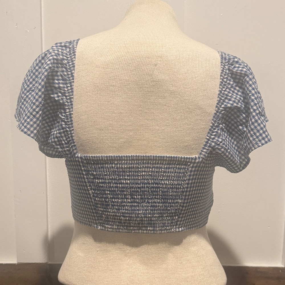 American Eagle Outfitters Blue Checkered Crop Top - Picture 3 of 4